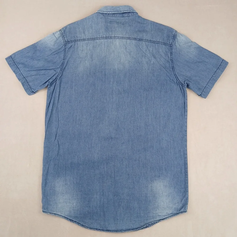 Coastal Medium Mens‎ Shirt Denim Western Pearl Snap Cowboy Short Sleeve 21x29